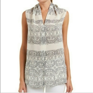 Cabi Women’s White Sleeveless Scrollwork Tunic Top 3091‎ Semi-Sheer Lightweight
